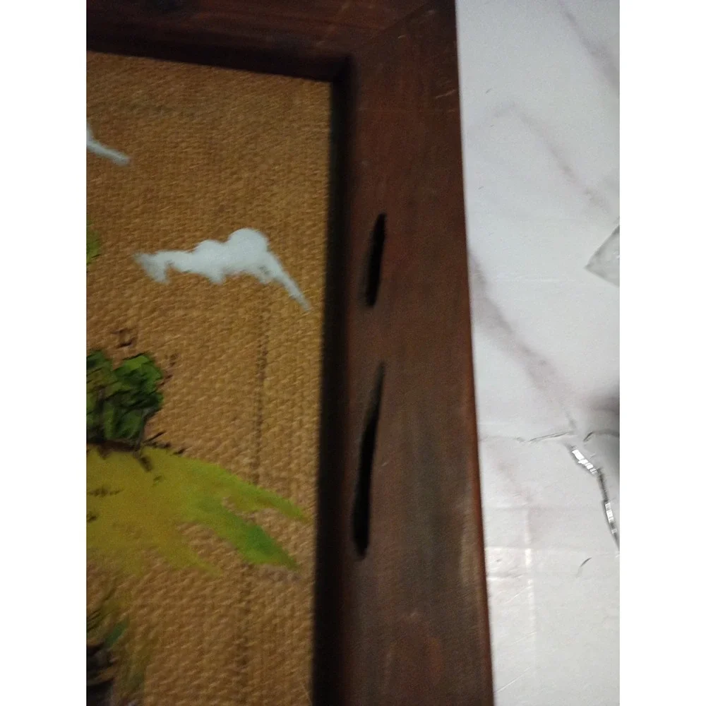 Vintage Rustic Hand Painted 1987 Folk Art with Old Wood Frame‎ Wall Hanging